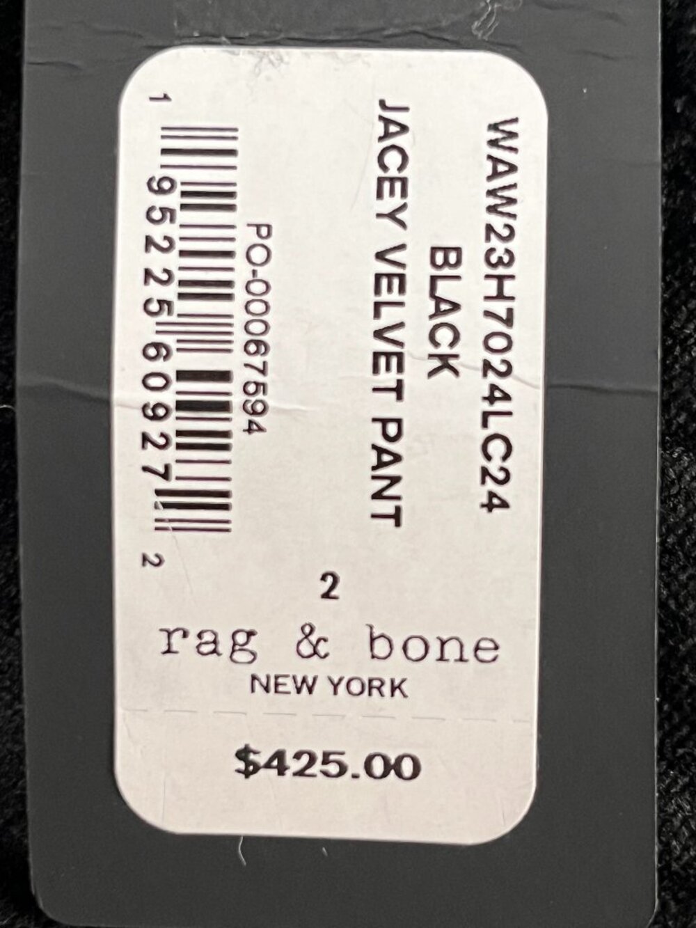 Rag & Bone Jacey Black Velvet Straight Leg High RiseTrouser Pants NEW/TAGS  Sz 2 - Picture 8 of 11